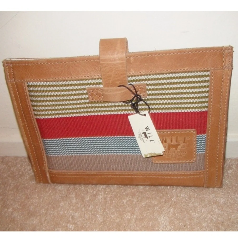 Will Leather Goods Weavers House 8” Tablet Sleeve Brown Leather Woven Canvas
